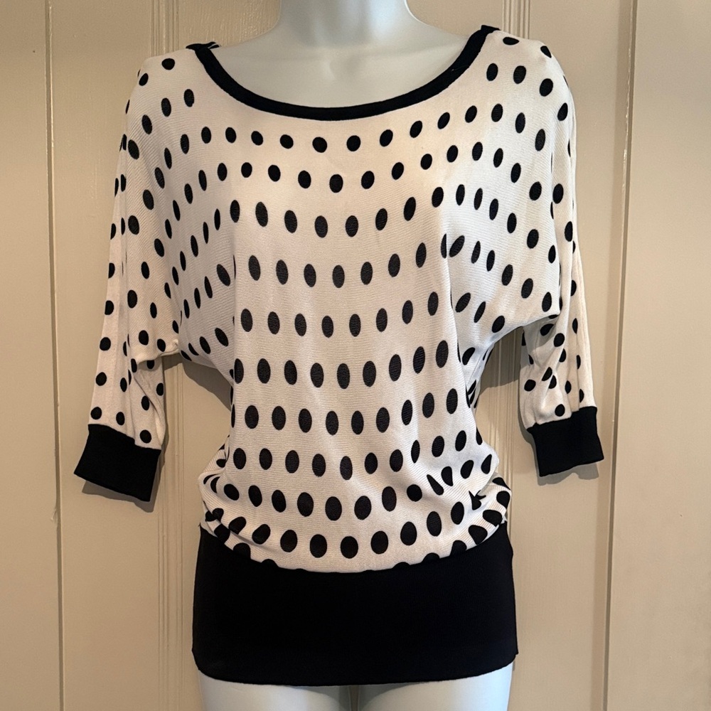 White House Black Market Black and White Polka Dot Dolman Sleeve Top
